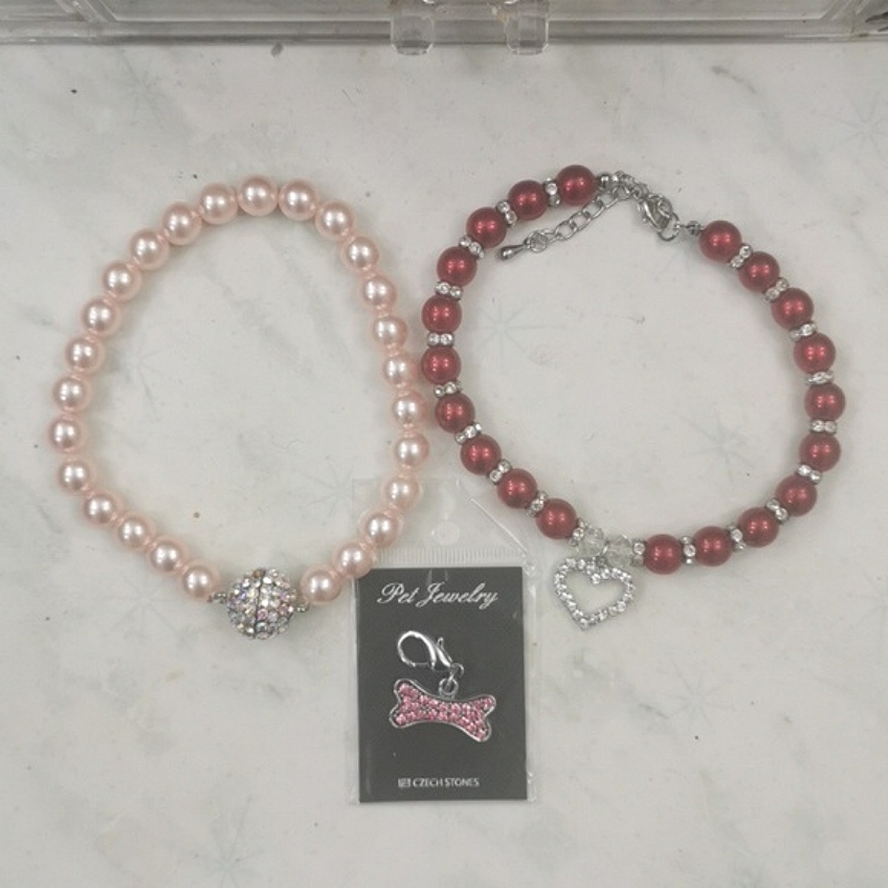 Brand New Pearl & Rhinestone Cat/Dog Pet Collar Necklace Set - 3pcs